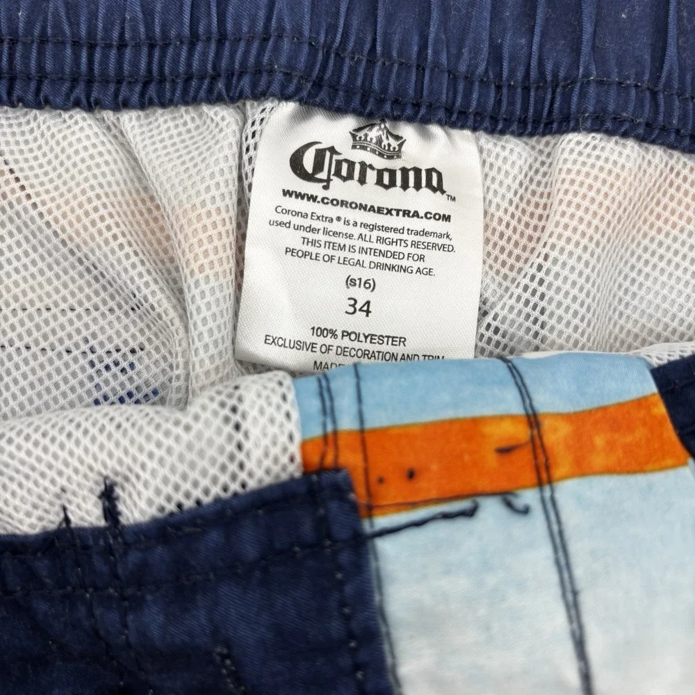 CORONA‎ Extra Mens Swim Board Shorts 34-36Hook Loop Pocket Lined Hawaii Blue